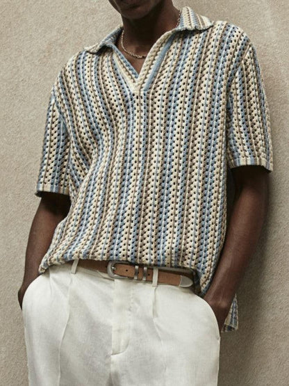 Polo en Crochet Légère avec Motif Rayé