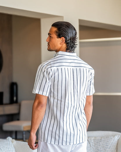 Charles | Chemise en Lin Rayée pour Hommes avec Col Montant