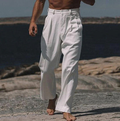 THEO PANTALONS EN LIN À JAMBES LARGES