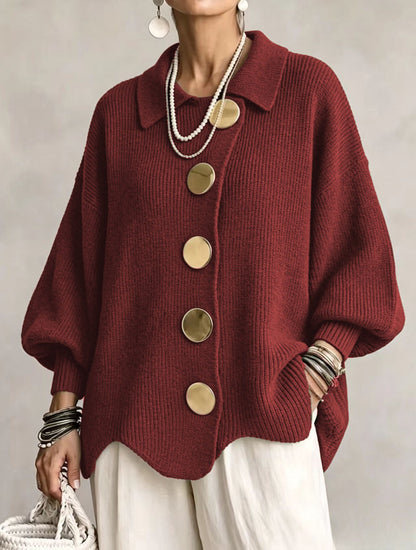 Isadora | Cardigan Oversize à Col avec Gros Boutons Métalliques