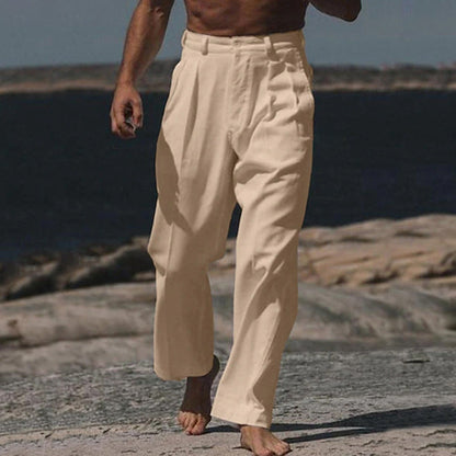 THEO PANTALONS EN LIN À JAMBES LARGES