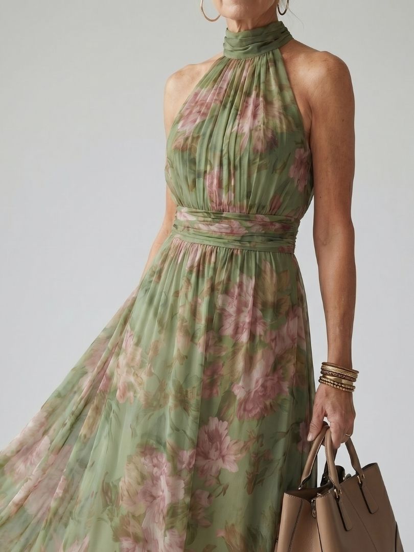 Robe Midi à Encolure Halter Froncée Mirelle