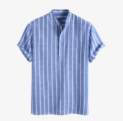 Thomas | Chemise en lin pour homme à rayures bleues d'été