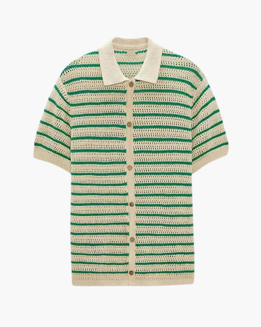 Weston | Chemise d'été pour hommes en crochet à rayures vertes avec fermeture à boutons