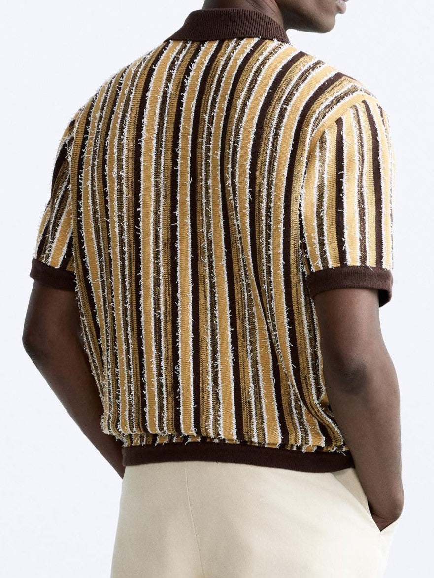 Polo Tricoté Rétro avec Motif Rayé