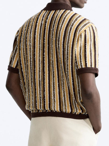 Polo Tricoté Rétro avec Motif Rayé