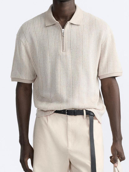 Polo structuré en tricot avec fermeture éclair