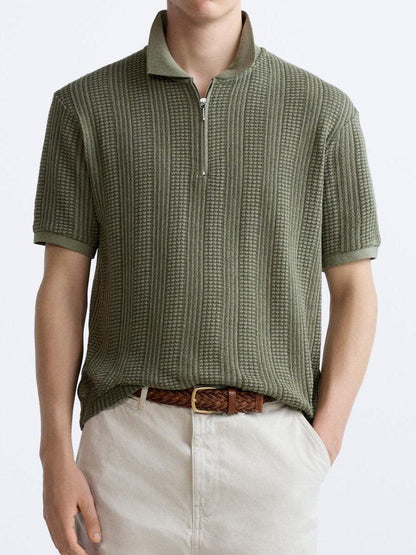 Polo structuré en tricot avec fermeture éclair