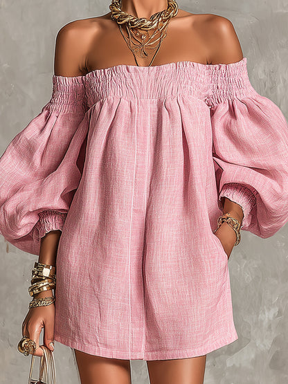 Rosaline | Mini-Robe Épaules Dénudées à Manches Bouffantes
