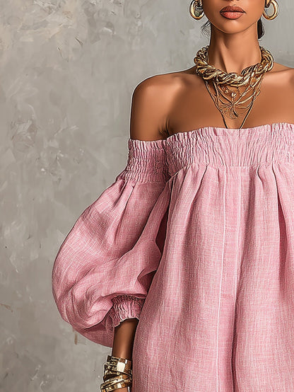 Rosaline | Mini-Robe Épaules Dénudées à Manches Bouffantes