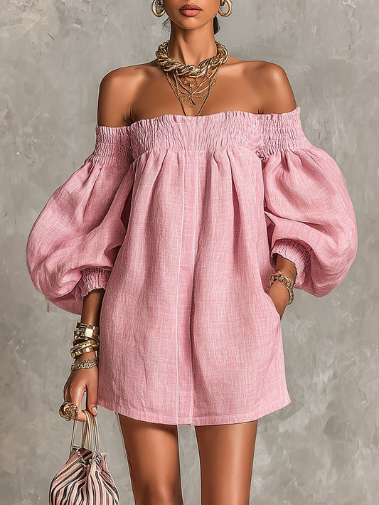Rosaline | Mini-Robe Épaules Dénudées à Manches Bouffantes