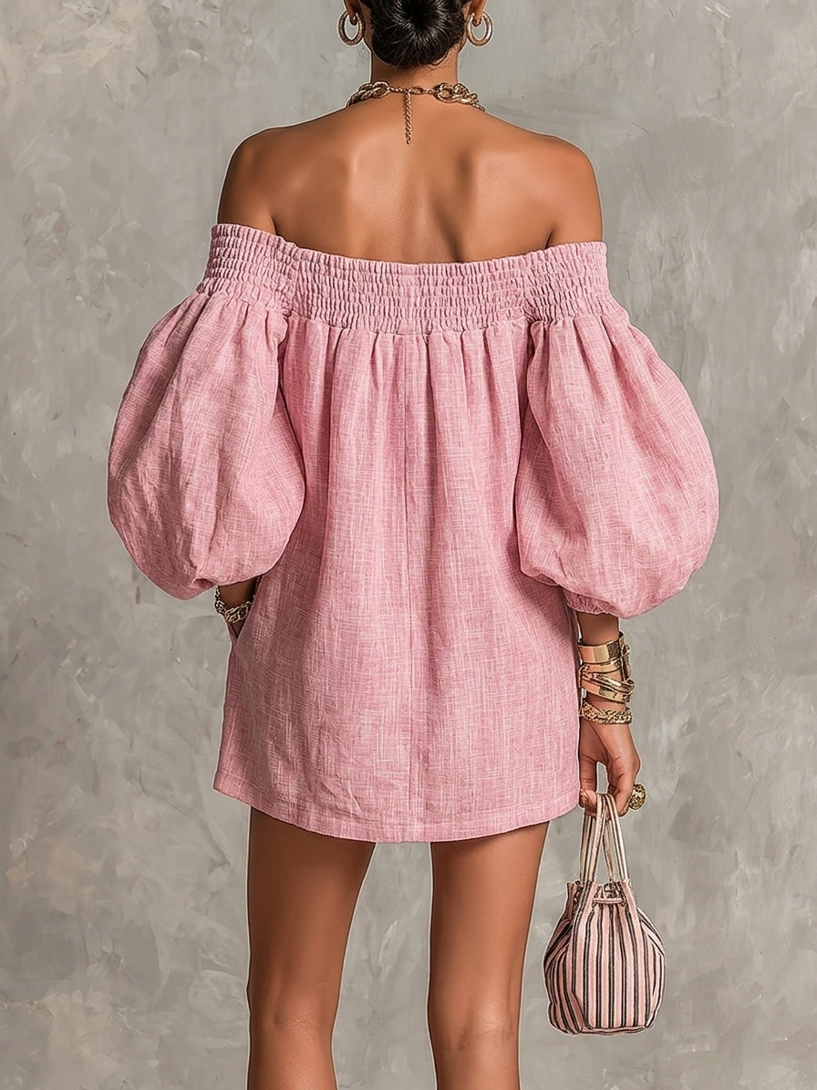 Rosaline | Mini-Robe Épaules Dénudées à Manches Bouffantes