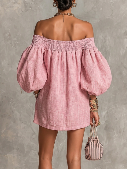 Rosaline | Mini-Robe Épaules Dénudées à Manches Bouffantes