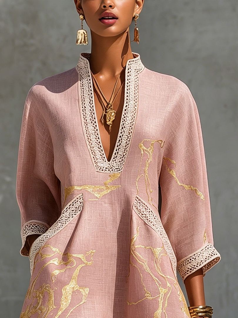 Odette | Mini-Robe Col en V à Finitions en Dentelle