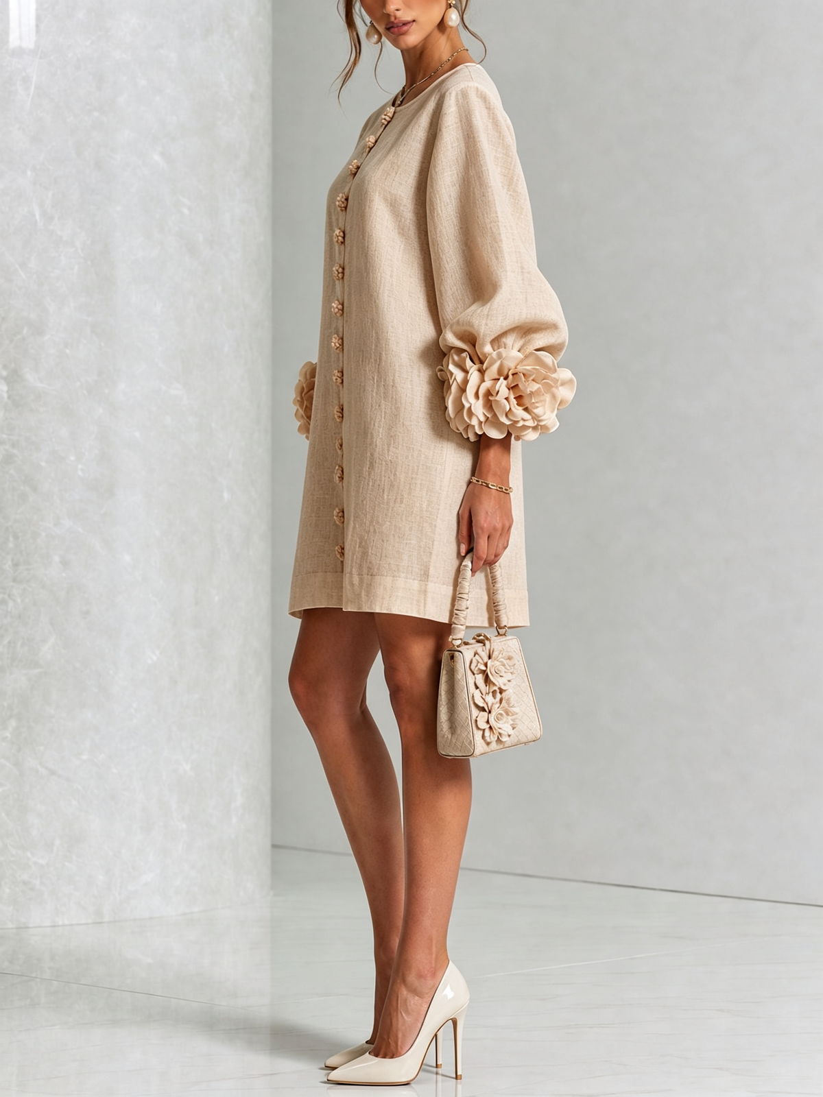 Rosina | Mini-Robe Boutonnée à Manchettes Fleuries