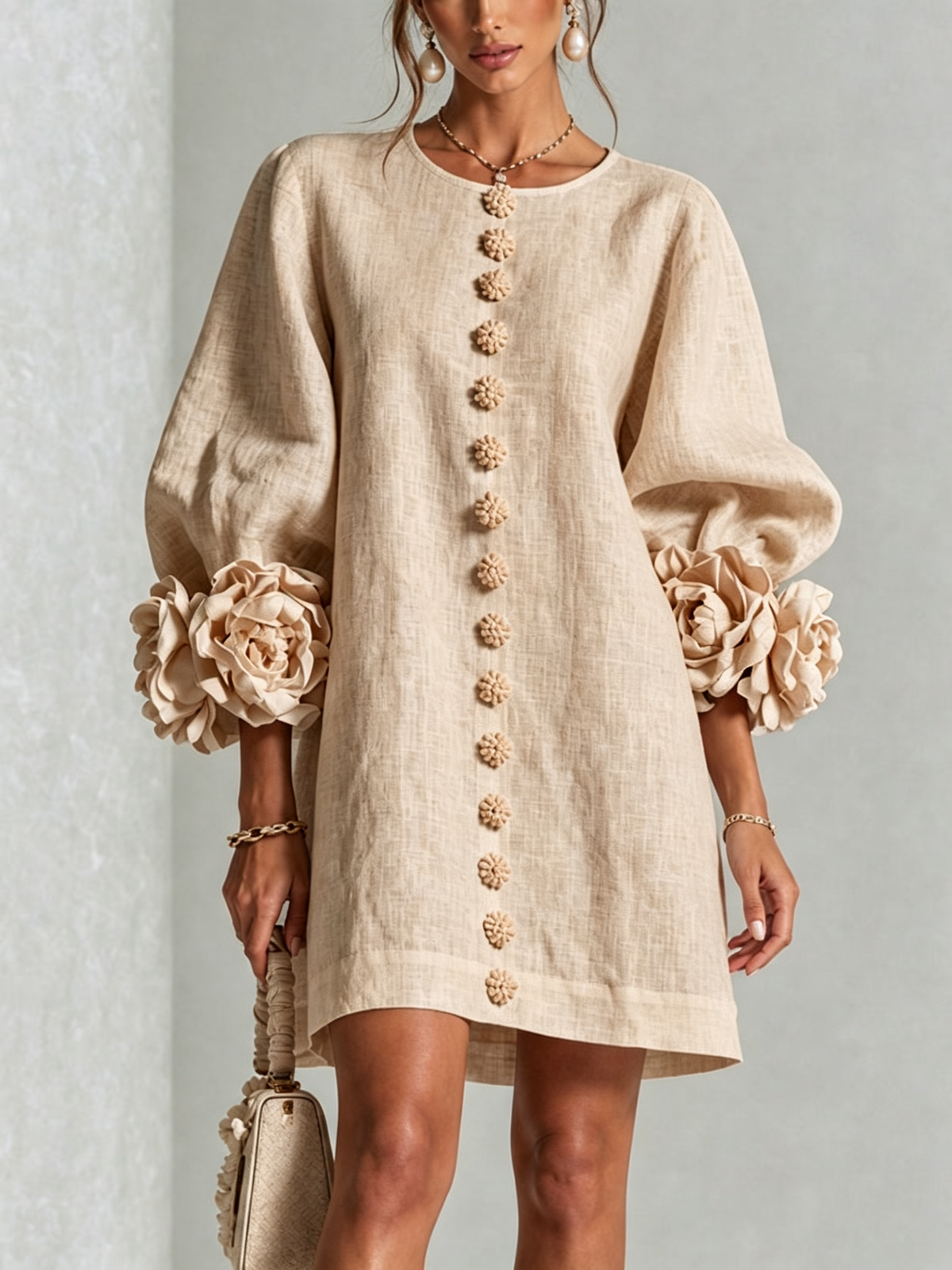 Rosina | Mini-Robe Boutonnée à Manchettes Fleuries