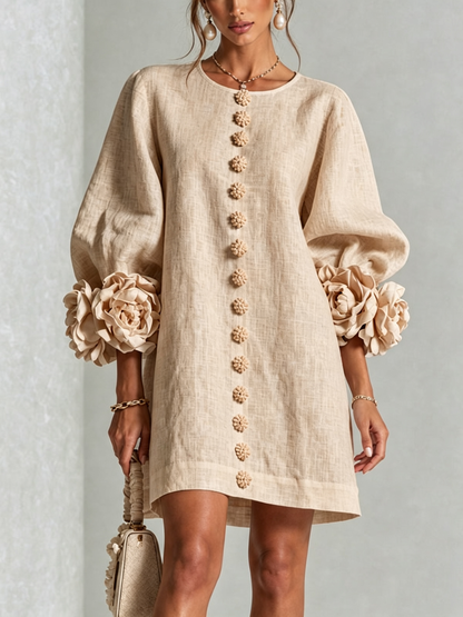 Aurora | Mini-Robe Boutonnée à Manchettes Fleuries