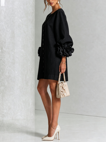 Rosamund | Mini-Robe Boutonnée à Manchettes Fleuries