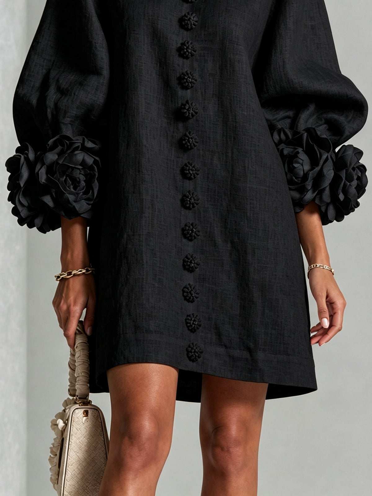 Rosamund | Mini-Robe Boutonnée à Manchettes Fleuries