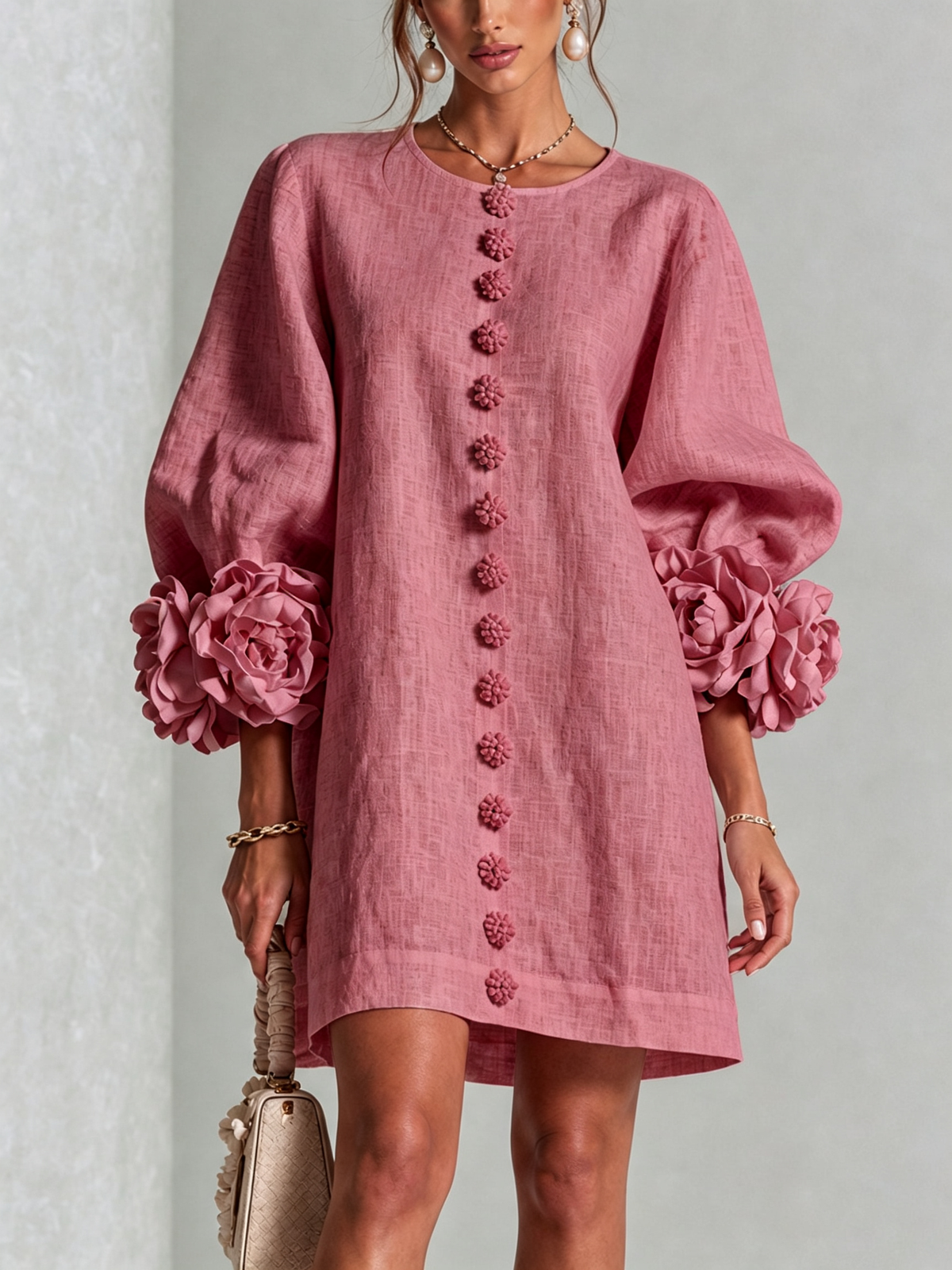 Aurora | Mini-Robe Boutonnée à Manchettes Fleuries
