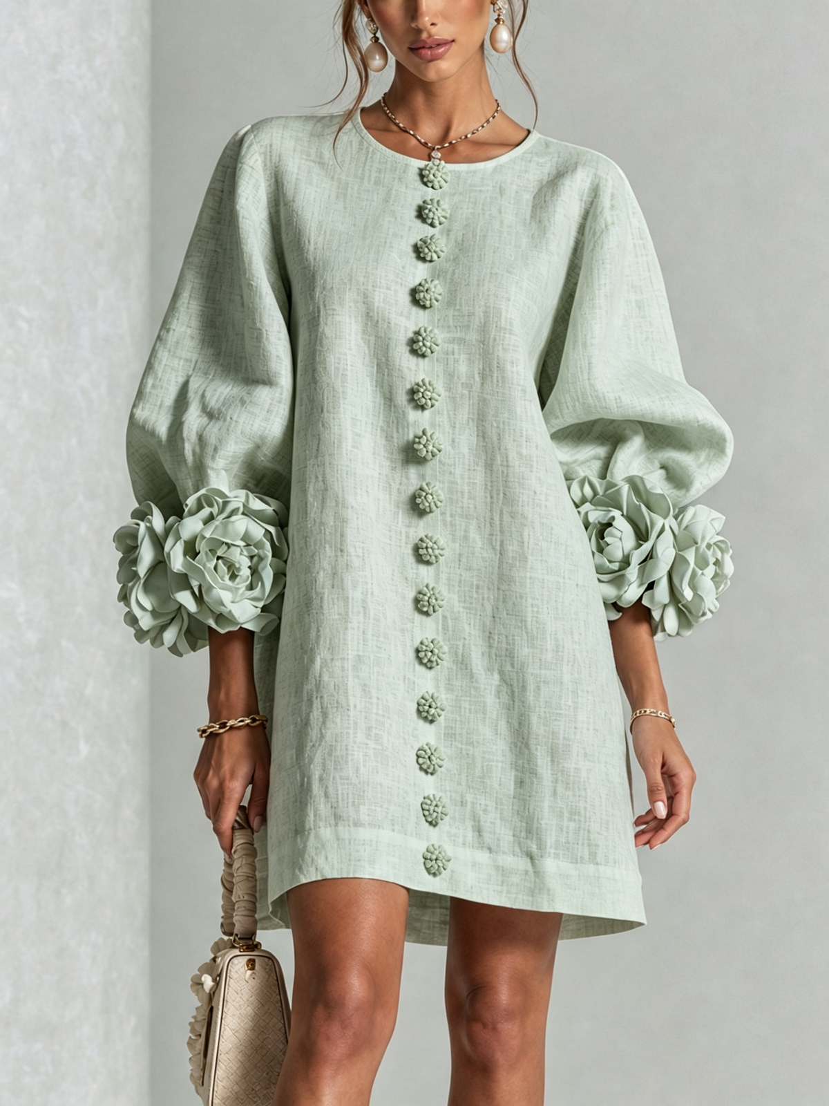 Aurora | Mini-Robe Boutonnée à Manchettes Fleuries