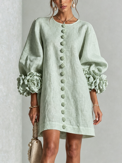 Aurora | Mini-Robe Boutonnée à Manchettes Fleuries
