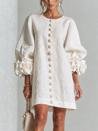 Aurora | Mini-Robe Boutonnée à Manchettes Fleuries