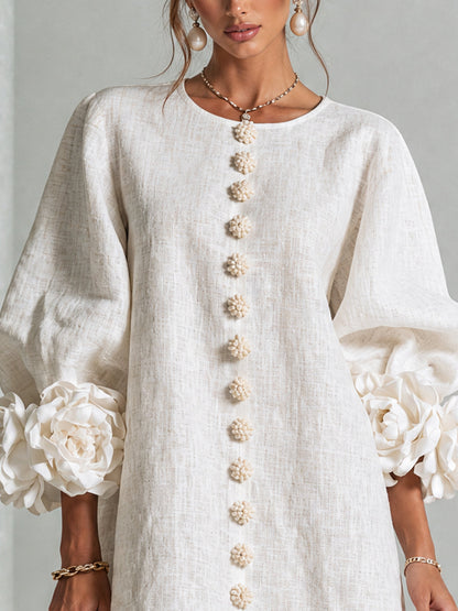 Aurora | Mini-Robe Boutonnée à Manchettes Fleuries