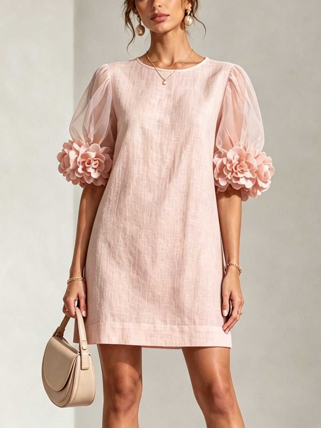 Penelope | Mini-Robe à Manches Bouffantes et Manchettes Fleuries