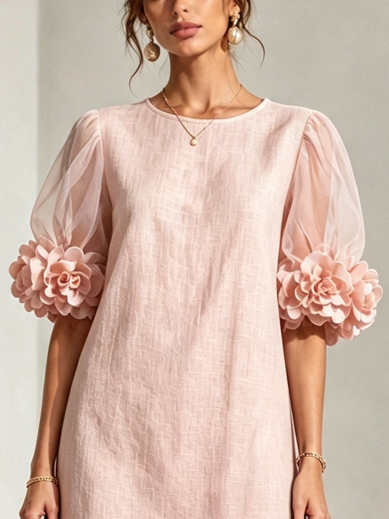 Penelope | Mini-Robe à Manches Bouffantes et Manchettes Fleuries