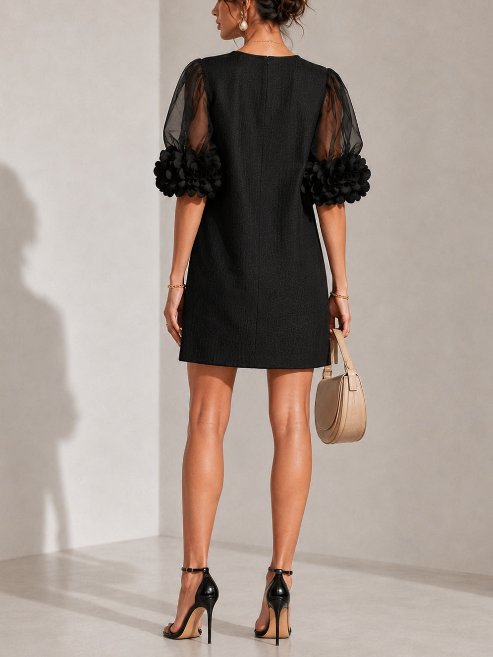 Persephone | Mini-Robe à Manches Bouffantes et Manchettes Fleuries