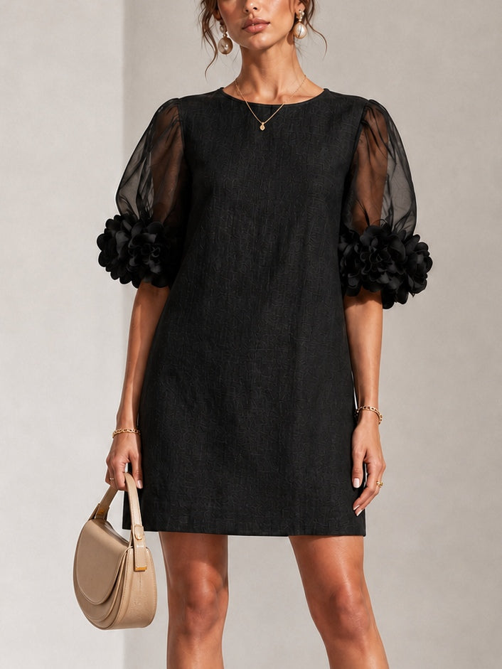 Persephone | Mini-Robe à Manches Bouffantes et Manchettes Fleuries
