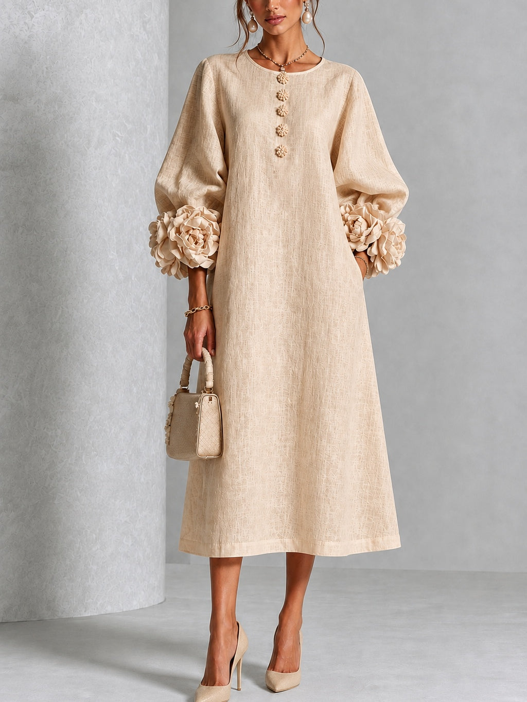 Rosanne | Robe Midi à Manchettes Rosette