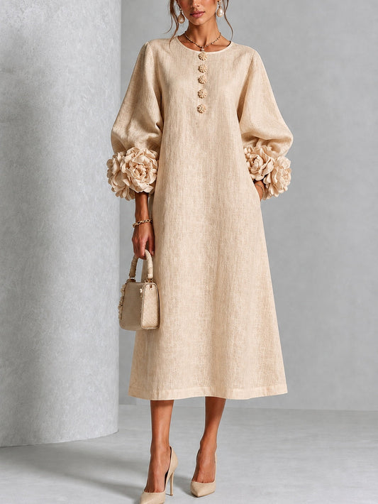 Rosanne | Robe Midi à Manchettes Rosette