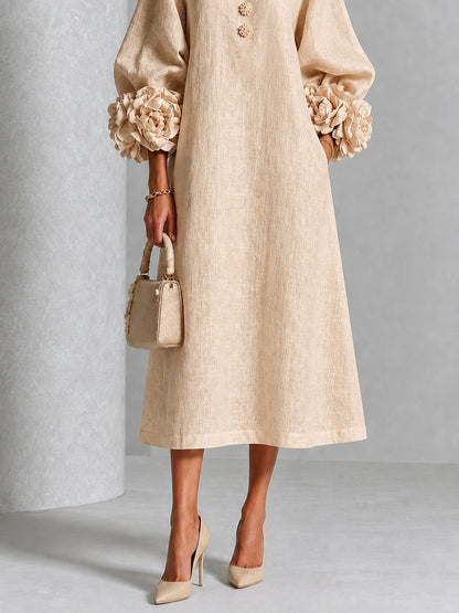 Rosanne | Robe Midi à Manchettes Rosette