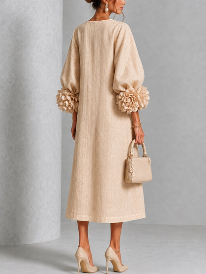 Rosanne | Robe Midi à Manchettes Rosette