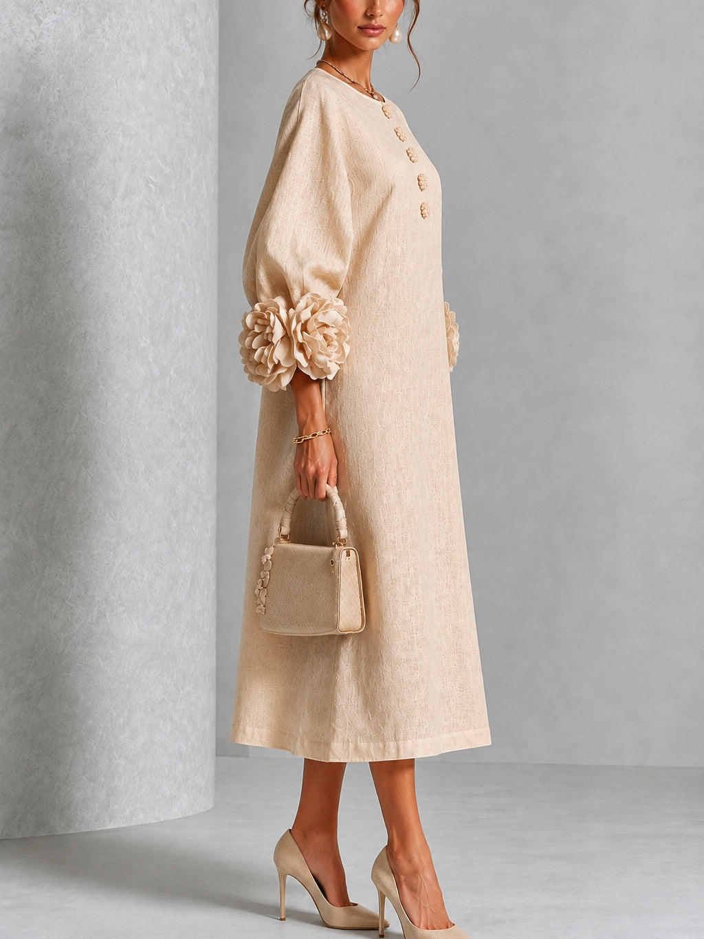 Rosanne | Robe Midi à Manchettes Rosette
