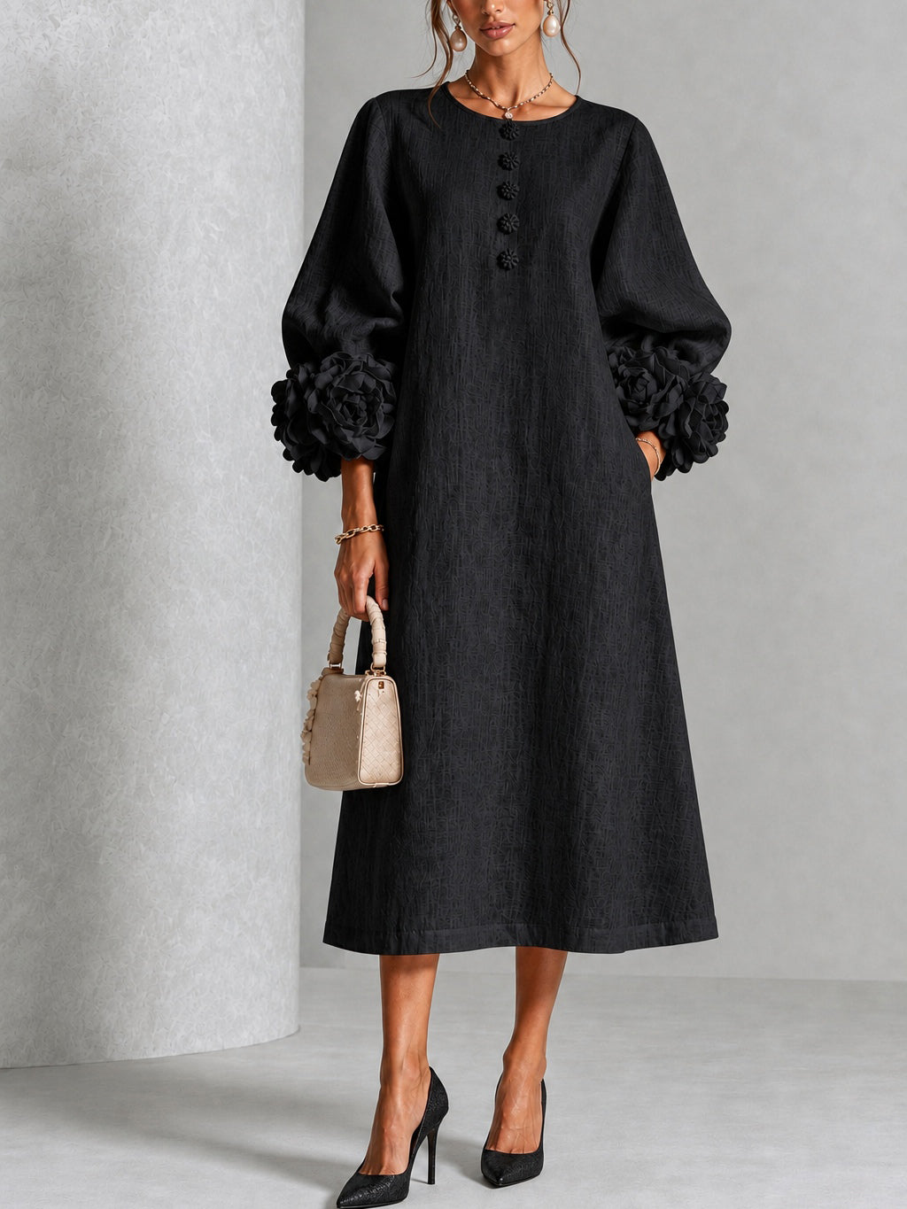Adriana | Robe Midi à Manchettes Fleuries
