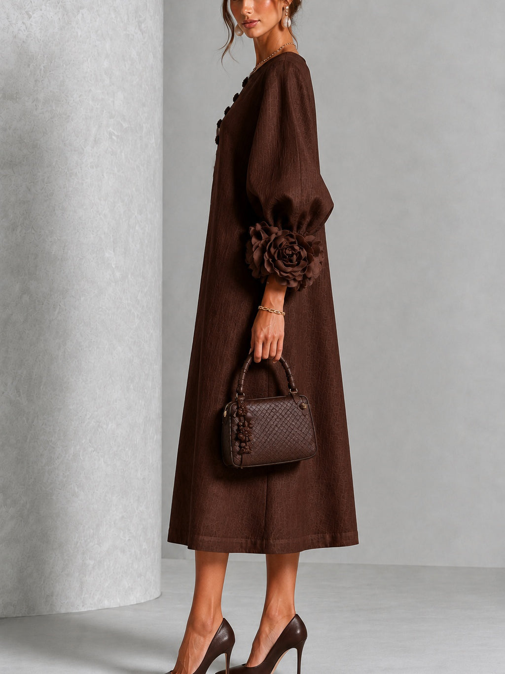 Beverly | Robe Midi à Manchettes Rosette