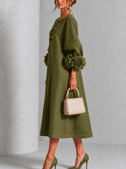 Wilhelmina | Robe Midi à Manchettes Fleuries