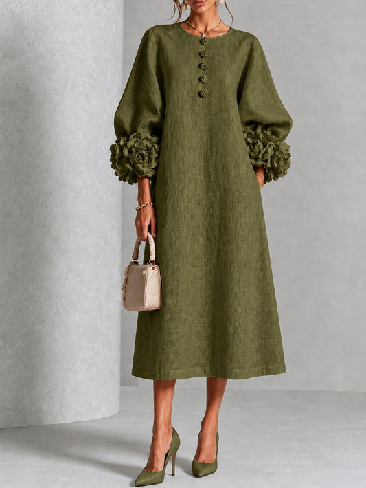 Wilhelmina | Robe Midi à Manchettes Fleuries
