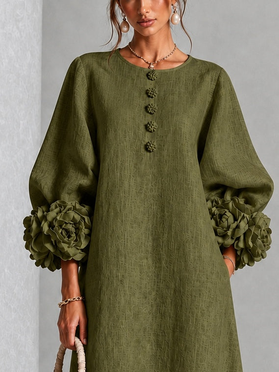Wilhelmina | Robe Midi à Manchettes Fleuries