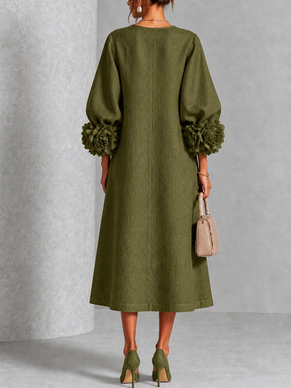 Wilhelmina | Robe Midi à Manchettes Fleuries