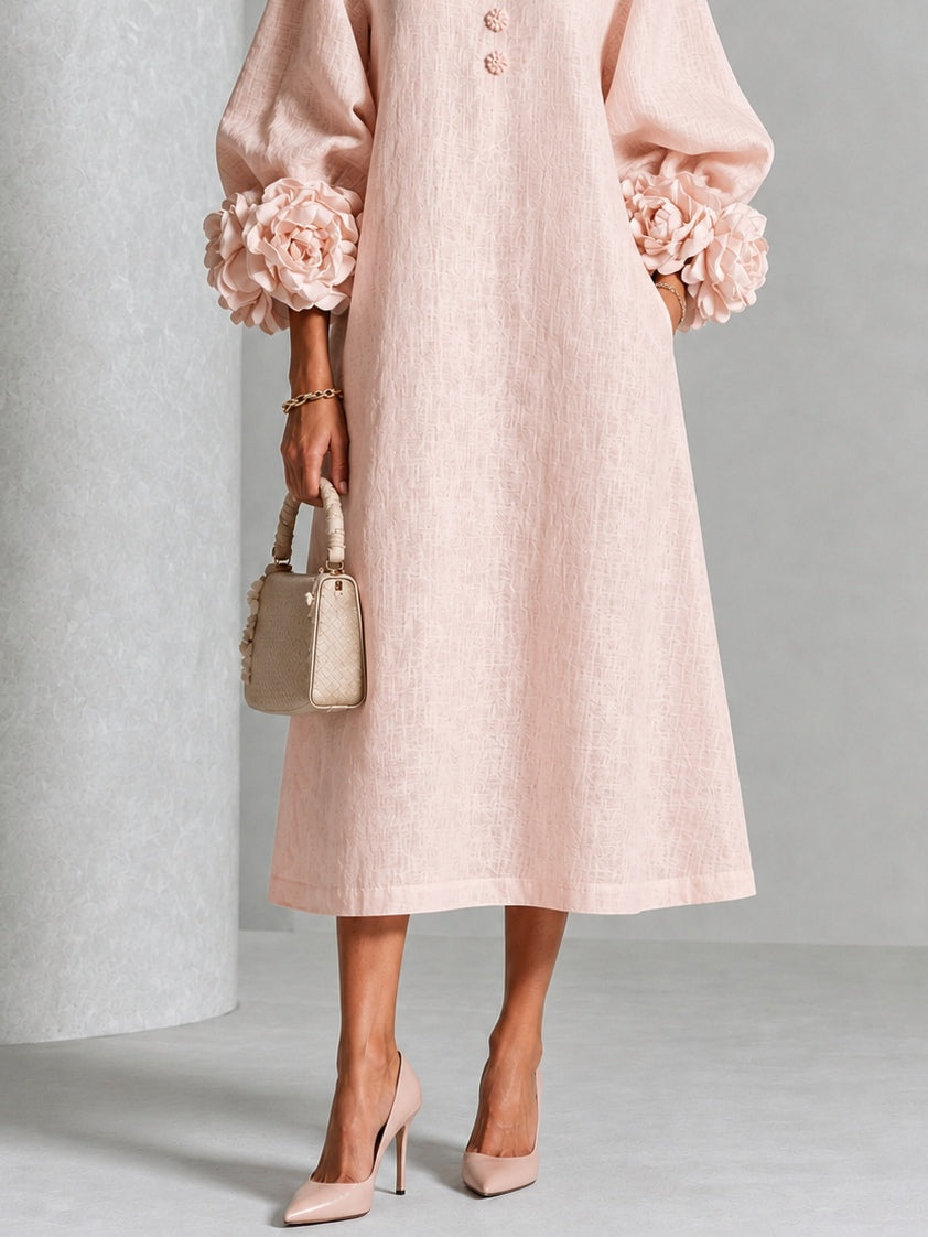 Rosetta | Robe Midi Boutonnée à Manchettes Fleuries