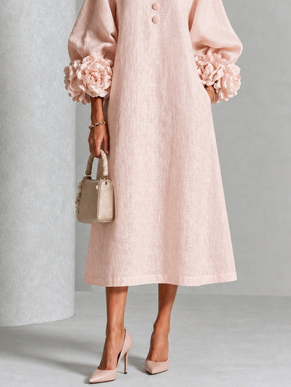 Rosetta | Robe Midi Boutonnée à Manchettes Fleuries