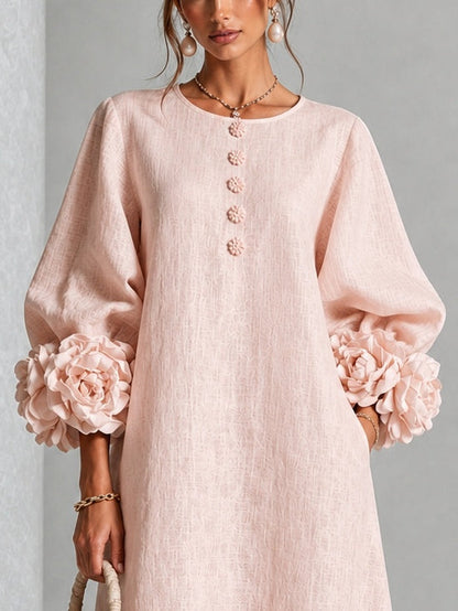 Rosetta | Robe Midi Boutonnée à Manchettes Fleuries