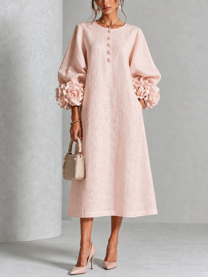 Rosetta | Robe Midi Boutonnée à Manchettes Fleuries