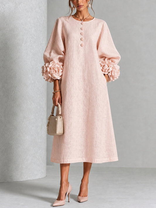 Rosetta | Robe Midi Boutonnée à Manchettes Fleuries