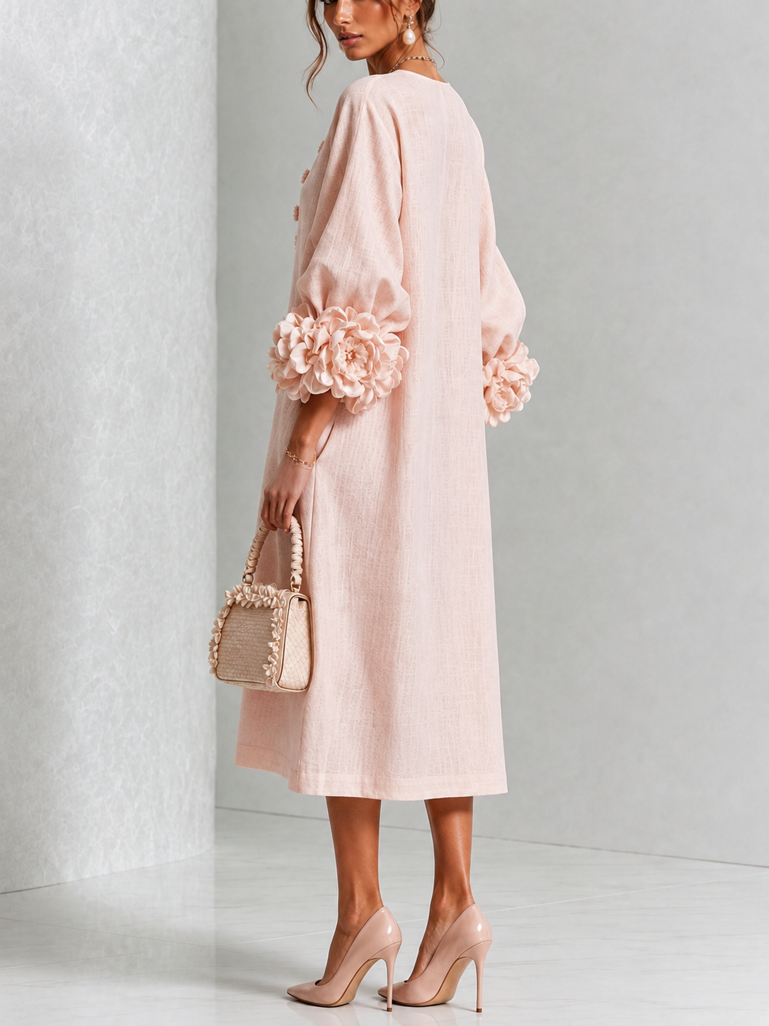 Rosetta | Robe Midi Boutonnée à Manchettes Fleuries