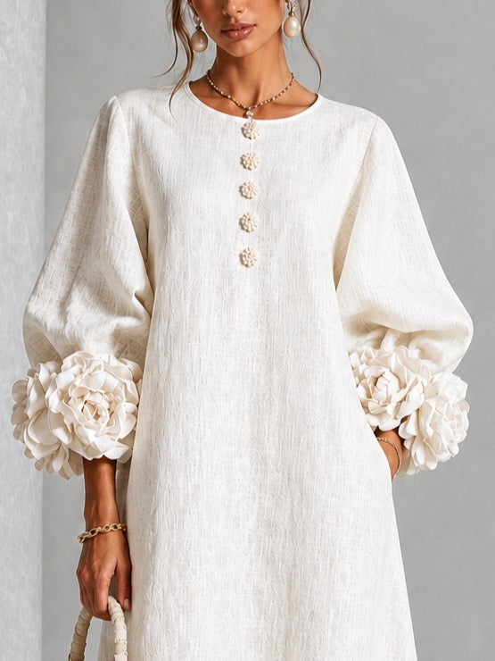 Henrietta | Robe Midi Boutonnée à Manchettes Fleuries